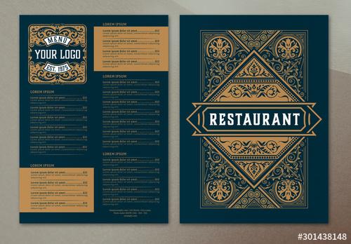 Restaurant Menu Layout with Ornamental Elements - 301438148 - 301438148