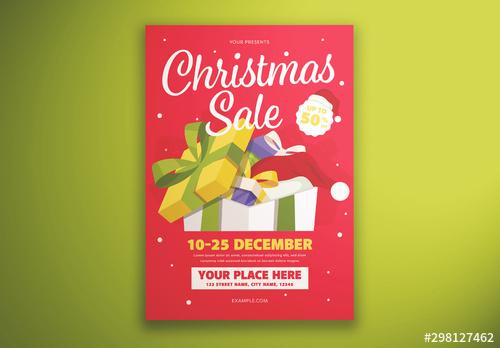 Christmas Sale Gift Flyer Layout with Illustrated Presents - 298127462 - 298127462