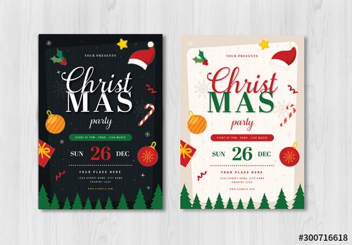 Christmas Party Flyer Layout with Graphic Elements - 300716618 - 300716618