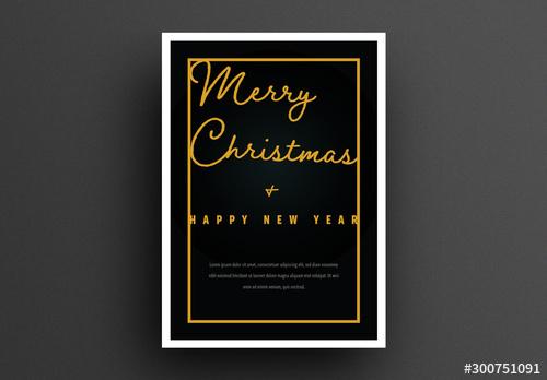 Merry Christmas Card Layout in Black and Gold - 300751091 - 300751091