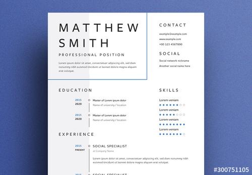 Resume Layout with Blue Frame and Vertical Timeline - 300751105 - 300751105