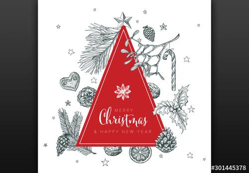 Christmas Card Layout with Handdrawn Elements - 301445378 - 301445378