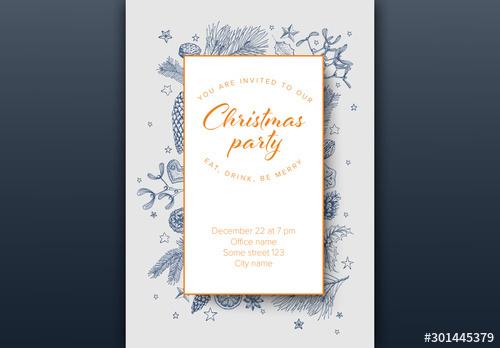 Christmas Party Invitation Layout with Handdrawn Elements - 301445379 - 301445379