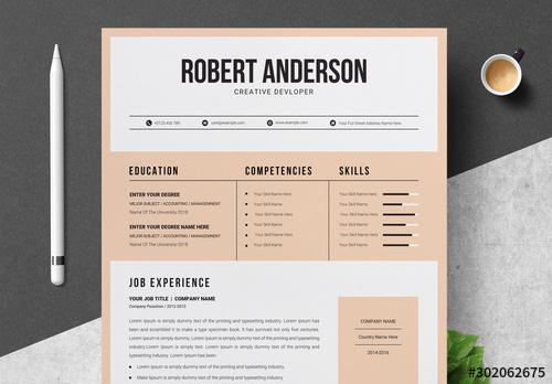 Resume Layout Set with Peach Accents - 302062675 - 302062675