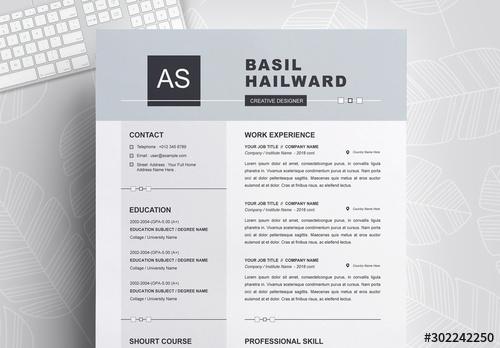 Professional Resume Layout with Gray Header - 302242250 - 302242250