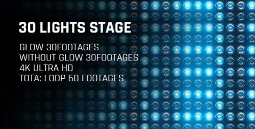 Videohive - 30 Lights Stage Blue Glow 4K Loop Footages/ Cold Award Led Light Stage Backgrounds/ Star Dance Party