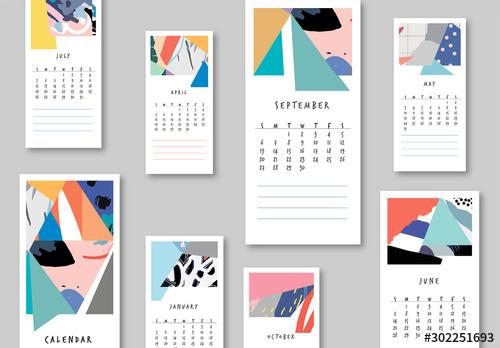 Annual Calendar Layout with Abstract Elements - 302251693 - 302251693