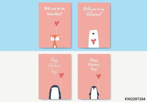 Valentine's Day Card Layouts with Cute Animals - 302287164 - 302287164