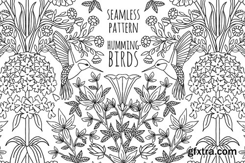 Seamless Pattern With Hummingbirds and Flowers