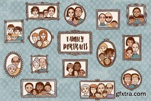 Family Portraits - Cute Hand Drawn Doodle Faces