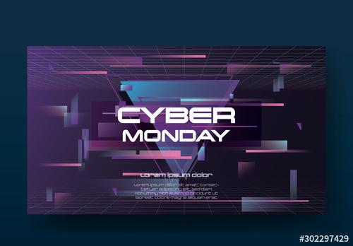 Retro Cyber Monday Sale Banner Layout - 302297429 - 302297429