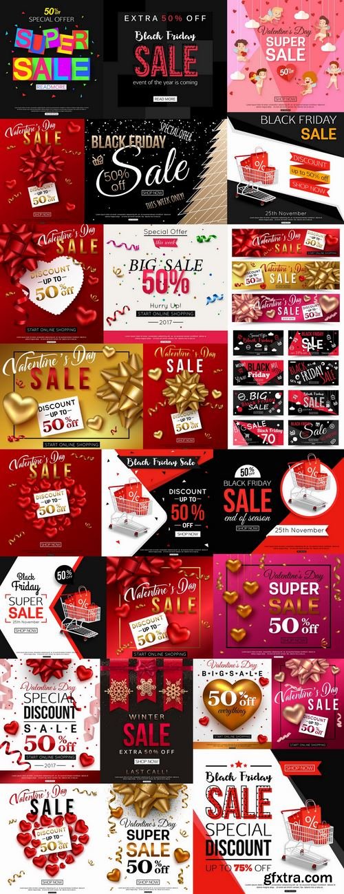 Valentines Day flyer banner Black Friday discount sale vector image 25 EPS