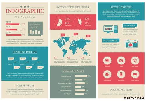 Infographic Set with Vintage Color Elements - 302521504 - 302521504