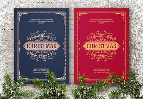 Winter Greeting Card Layout Set with Filigree Elements - 302550734 - 302550734