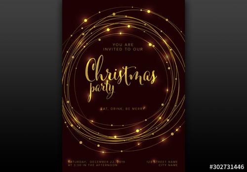 Christmas Party Invitation Layout with Light Chains - 302731446 - 302731446