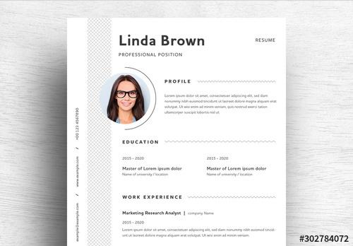 Professional Resume Layout with Grey Crosshatch Element - 302784072 - 302784072