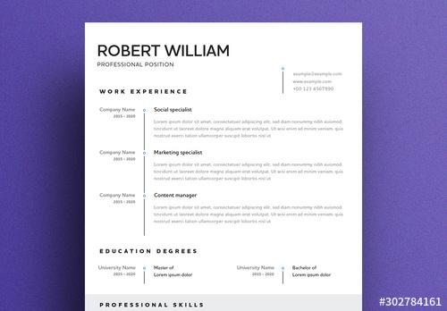 Minimalist Resume Layout with Black and White Accents - 302784161 - 302784161