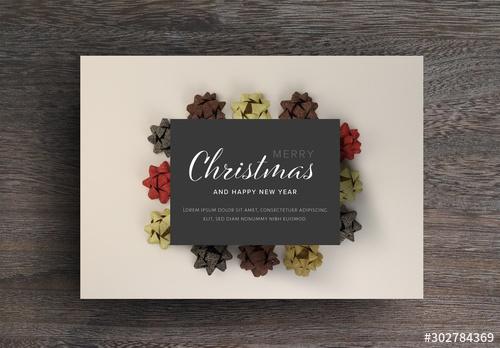 Christmas Card Layout with Paper Stars Design - 302784369 - 302784369