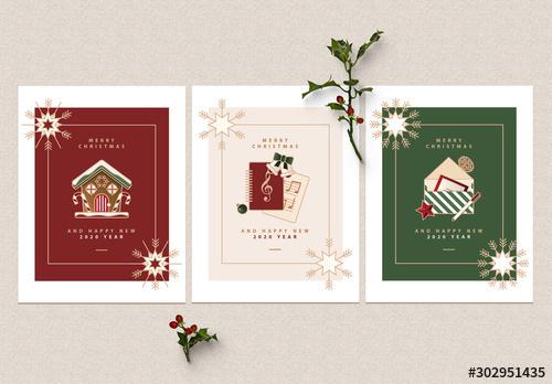 Greeting Card Layout Set with Christmas Illustrations - 302951435 - 302951435