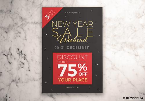 New Year Sale Weekend Flyer Layout with Illustrative Elements - 302955524 - 302955524