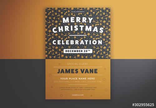 Merry Christmas Celebration Flyer Layout with Illustrative Elements - 302955625 - 302955625