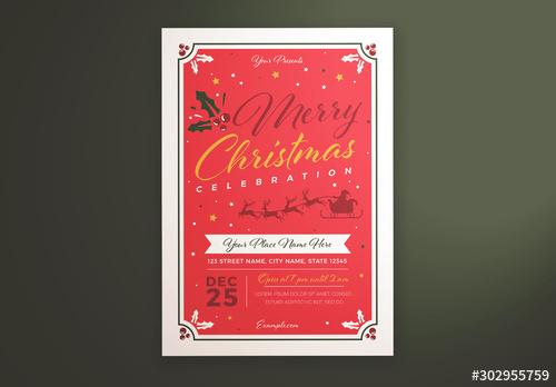 Christmas Celebration Flyer Layout with Santa and Reindeer - 302955759 - 302955759