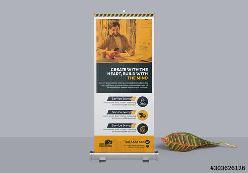 Construction Roll Up Banner Layout with Orange Accents - 303626126 - 303626126