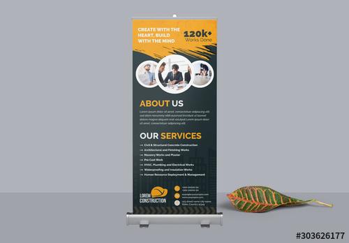 Construction Roll Up Banner Layout with Dark Orange - 303626177 - 303626177