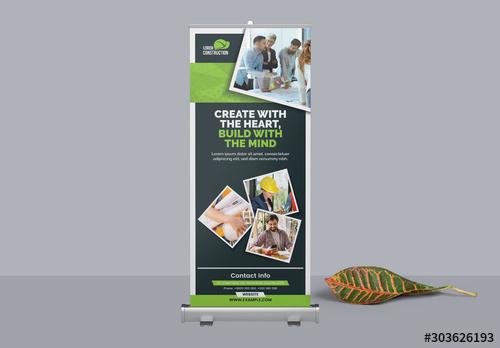 Construction Business Roll Up Banner Layout with Green Accents - 303626193 - 303626193