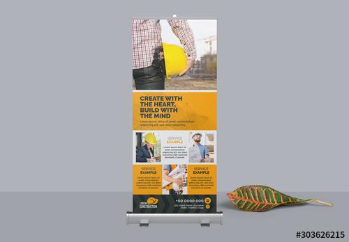 Construction Roll Up Banner Layout with Orange Accents - 303626215 - 303626215