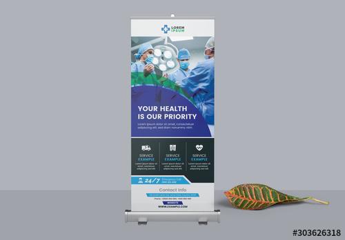 Corporate Roll Up Banner Layout with Blue Accents - 303626318 - 303626318