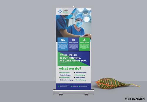 Medical Roll Up Banner Layout with Blue Accents - 303626409 - 303626409