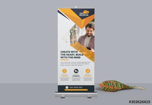 Simple Construction Roll Up Banner Layout with Orange Accents - 303626419 - 303626419