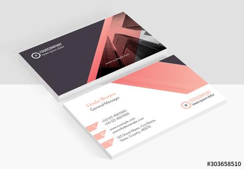 Business Card Layout with Pink Accents - 303658510 - 303658510