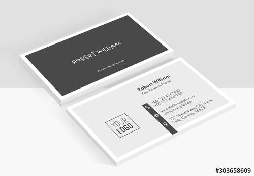 Minimal Business Card Layout with Black Accents - 303658609 - 303658609