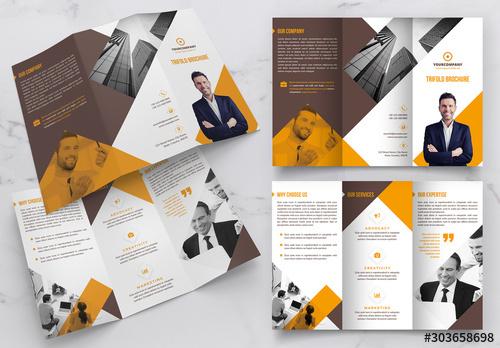 Trifold Brochure Layout with Orange Accents - 303658698 - 303658698