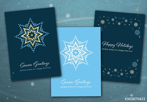 Blue Christmas Card Layout Set with Snowflake Illustrations - 303875421 - 303875421