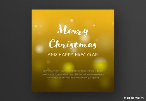 Merry Christmas Card Layout with Gold Background - 303879839 - 303879839