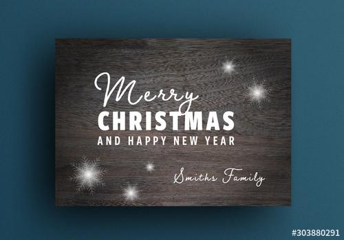 Christmas Card Layout with Wooden Background - 303880291 - 303880291