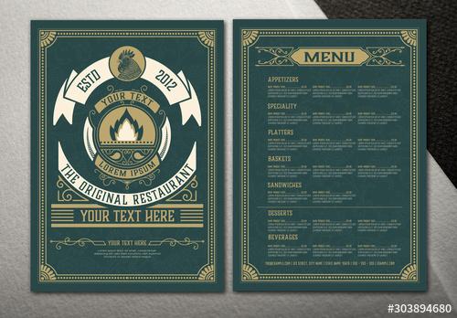 Restaurant Menu Layout with Ornamental Elements - 303894680 - 303894680