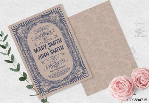 Wedding Invitation Layout with Vintage Embellishments - 303894715 - 303894715