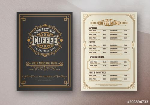 Restaurant Menu Layout with Ornamental Elements - 303894733 - 303894733