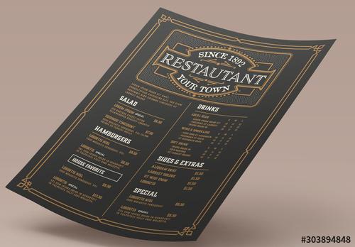 Restaurant Menu Layout with Ornamental Elements - 303894848 - 303894848