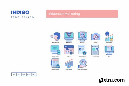 93 Influencer Marketing Icons - Indigo Series