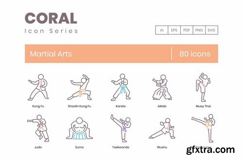 80 Martial Arts Icons - Coral Series