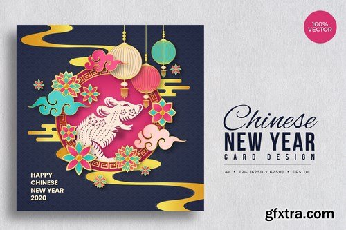 Chinese New Year, Rat Year Vector Cards