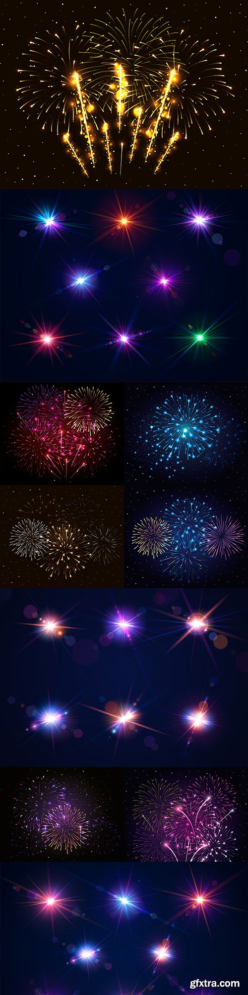 Festive fireworks and bright light effects illustration