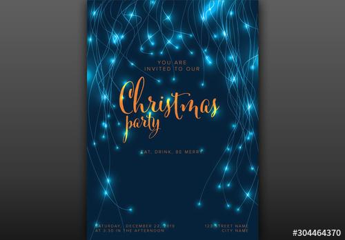 Christmas Party Invitation Layout with Lights - 304464370 - 304464370