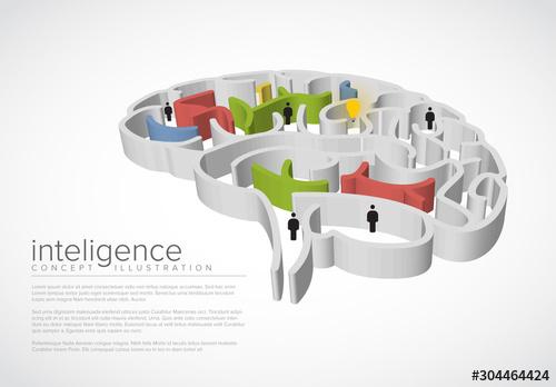 Intelligence Infographic with Labyrinth Brain - 304464424 - 304464424