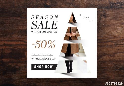 Season Sale Card Layout with Christmas Tree Photo Placeholder - 304797429 - 304797429